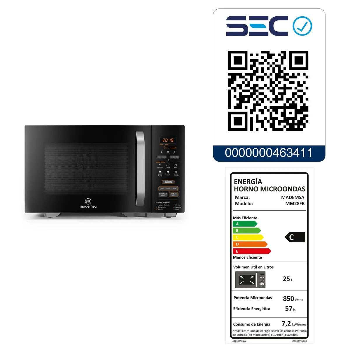 Microondas 28 Litros Digital Descongelamiento Inteligente MM28FB Negro