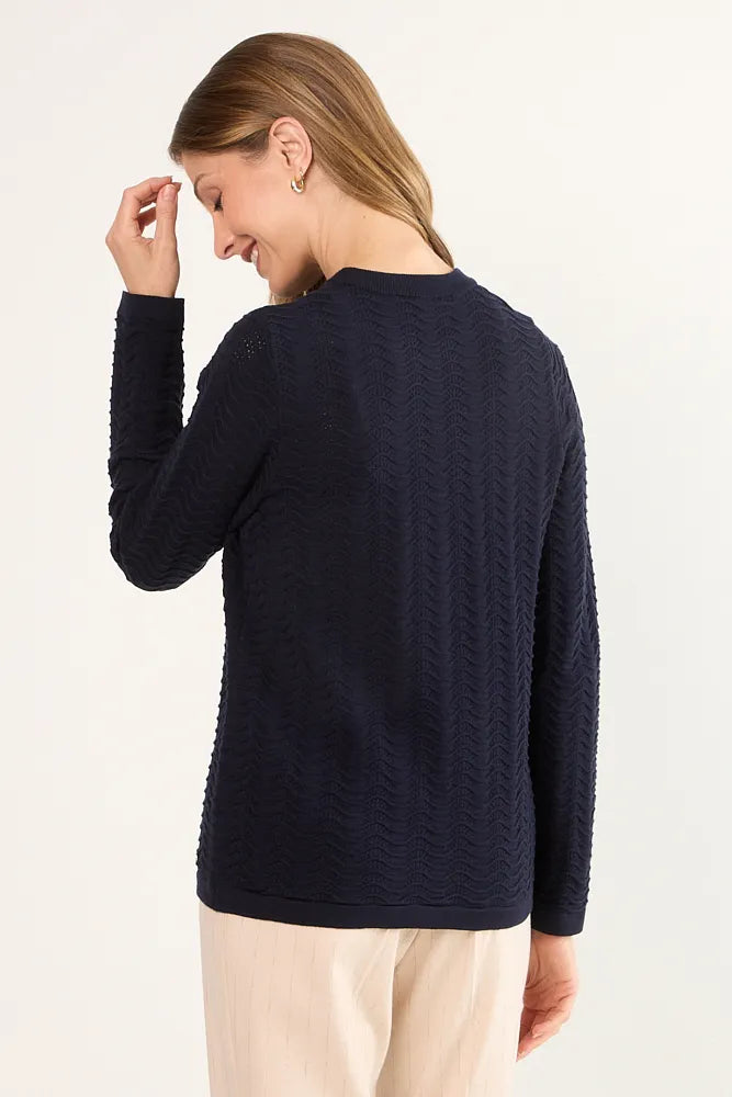 Tejido Mujer cerrado diseño ondas Azul Marino