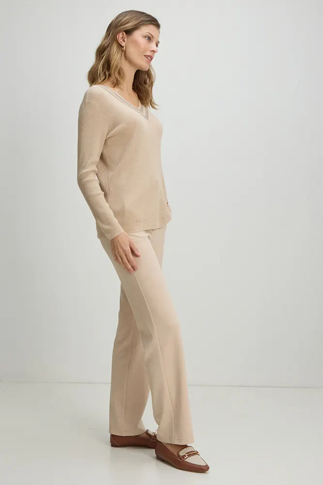 Tejido Mujer cerrado v con lurex Beige
