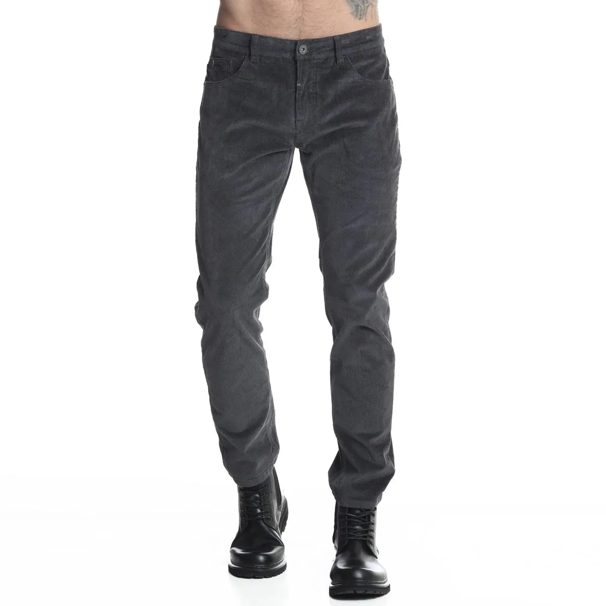 pantalon-hombre-cotelé-slim-tiro-medio-gris-t40