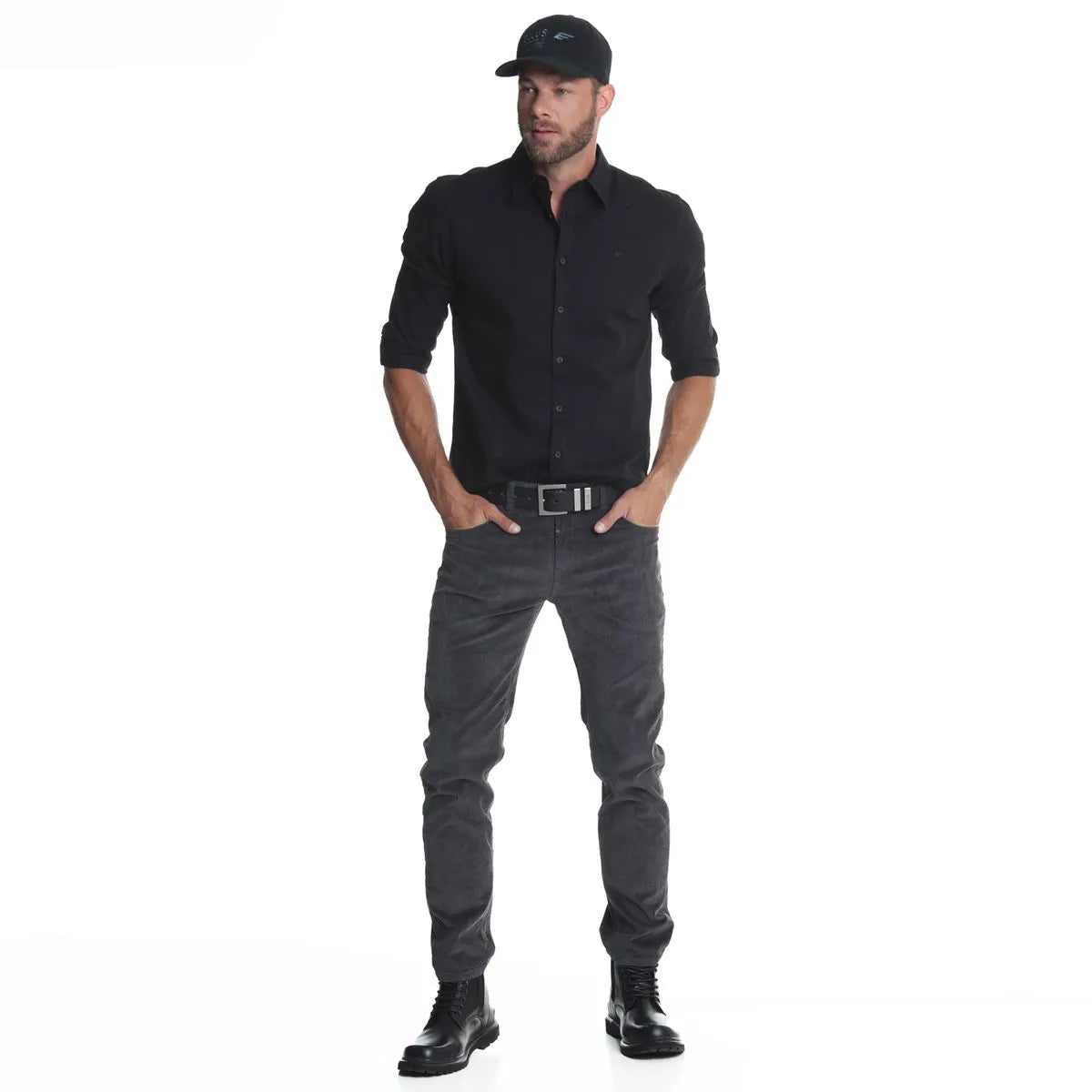 pantalon-hombre-cotelé-slim-tiro-medio-gris-t40