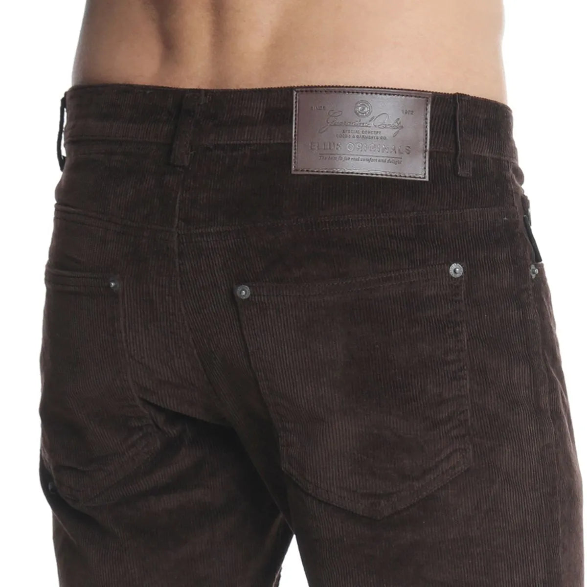 pantalon-hombre-cotelé-slim-tiro-medio-café