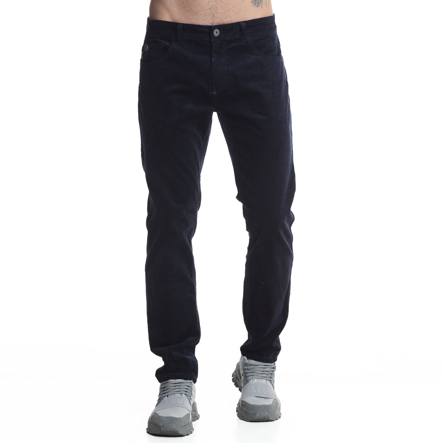 Pantalon Hombre Cotelé Slim Tiro Medio Azul
