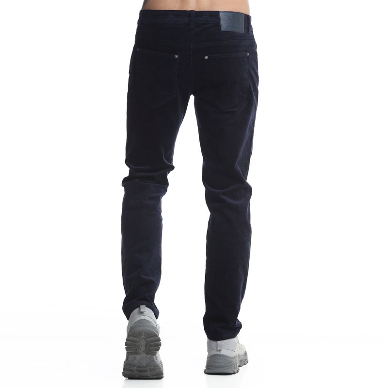 Pantalon Hombre Cotelé Slim Tiro Medio Azul