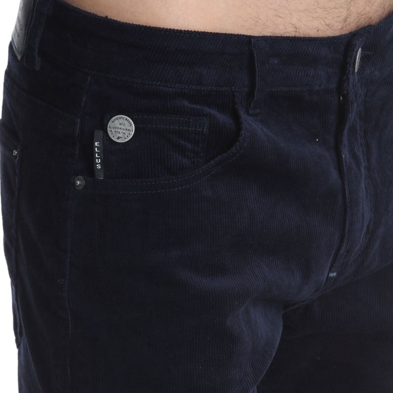 Pantalon Hombre Cotelé Slim Tiro Medio Azul