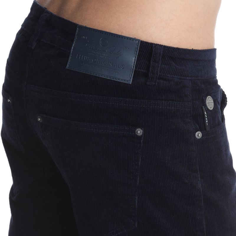 Pantalon Hombre Cotelé Slim Tiro Medio Azul
