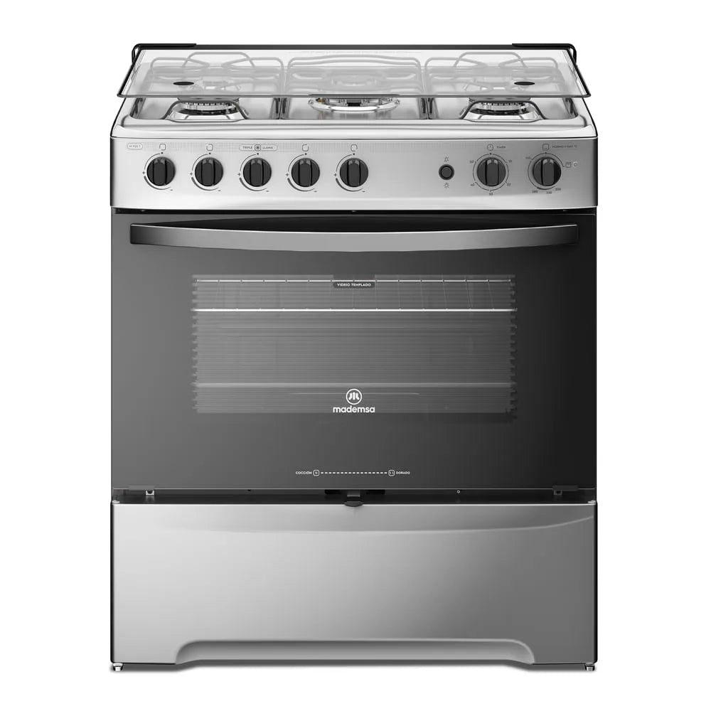 Cocina a Gas 5 Platos con Triple Llama y Grill Eléctrico M 920 T Inox