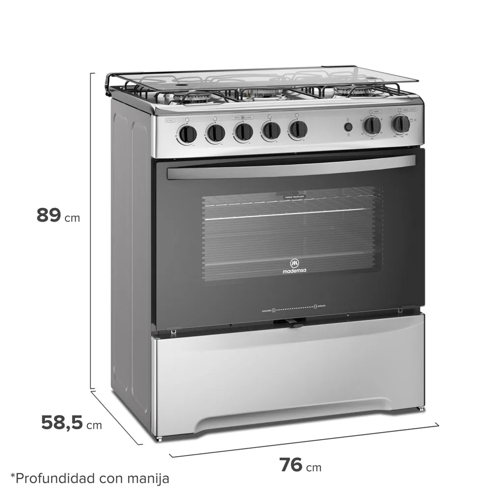 Cocina a Gas 5 Platos con Triple Llama y Grill Eléctrico M 920 T Inox
