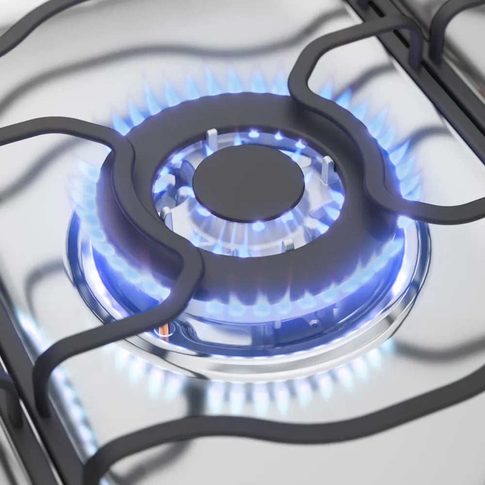 Cocina a Gas 5 Platos con Triple Llama y Grill Eléctrico M 920 T Inox