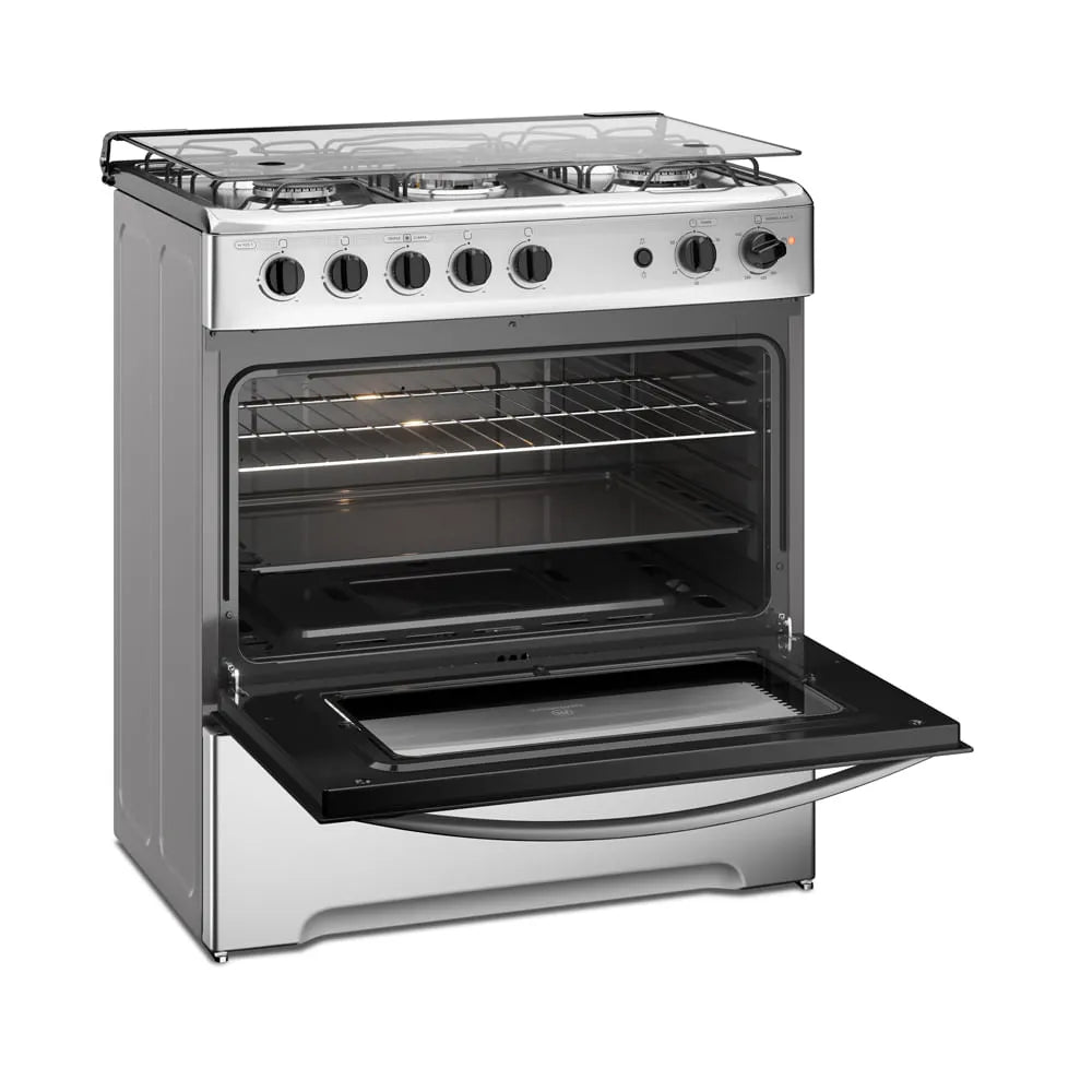 Cocina a Gas 5 Platos con Triple Llama y Grill Eléctrico M 920 T Inox