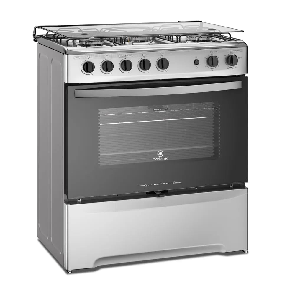 Cocina a Gas 5 Platos con Triple Llama y Grill Eléctrico M 920 T Inox