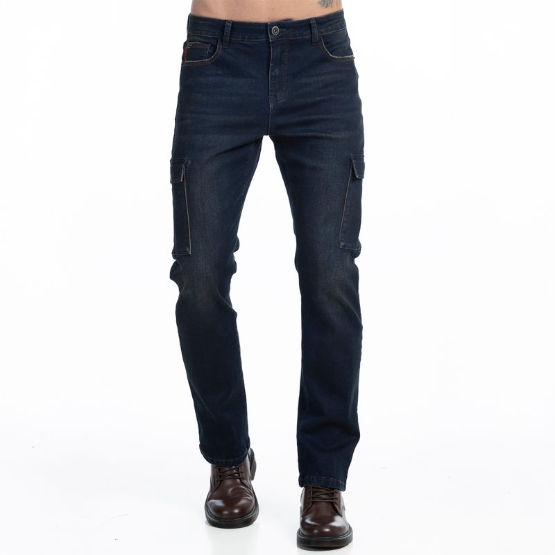 Jeans Hombre Cargo Tiro Medio dark Blue Oxidado