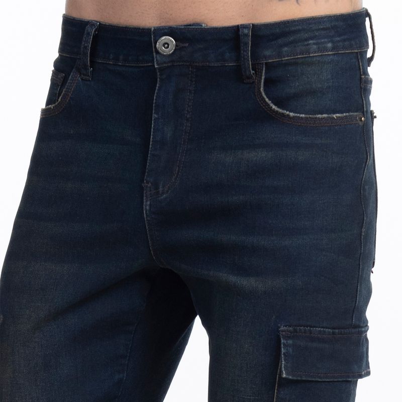 Jeans Hombre Cargo Tiro Medio dark Blue Oxidado