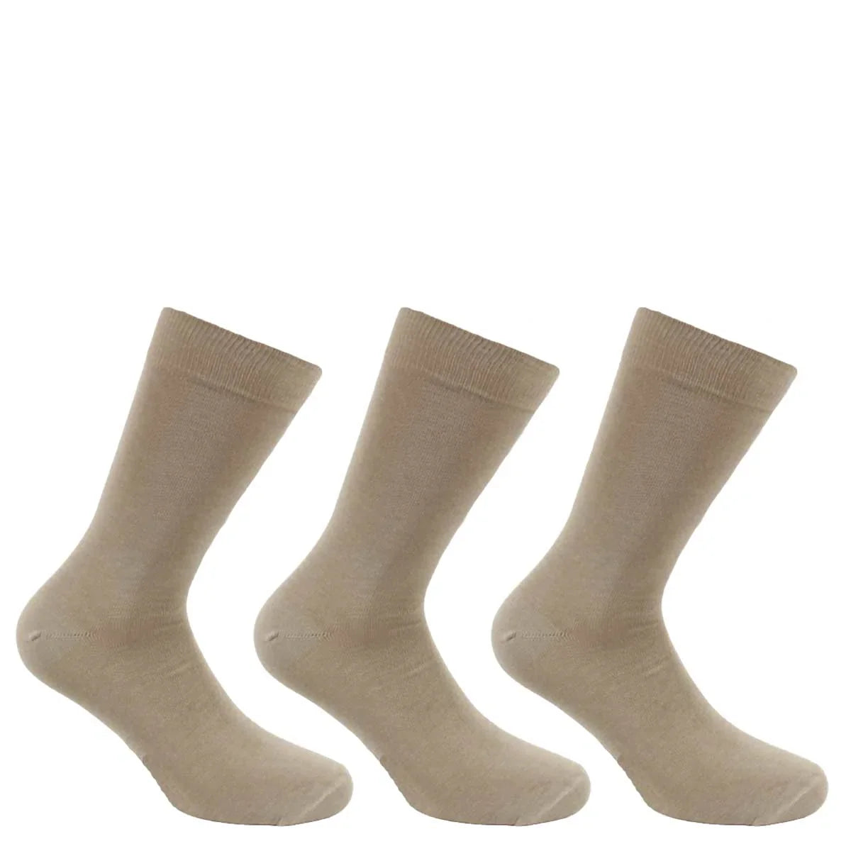 calcetin-mujer-3-pares-calcetines-algodón-largo-americano-liso-beige