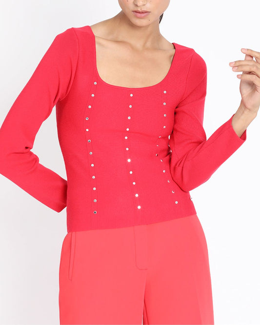 Tejido Mujer Punto Remaches Rojo