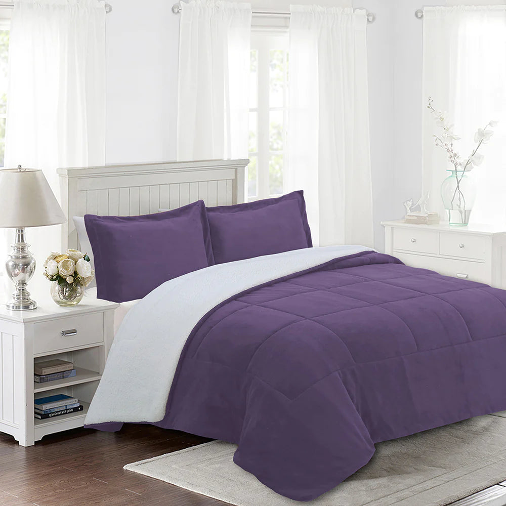 Cubrecama Sherpa Liso 2 ½ Plazas Lila