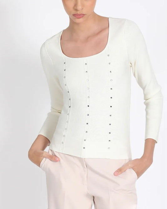 Tejido Mujer Punto Remaches Crudo