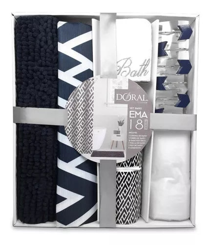 Set De Baño Ema Esencial 18 Piezas 180x180 cm Azul