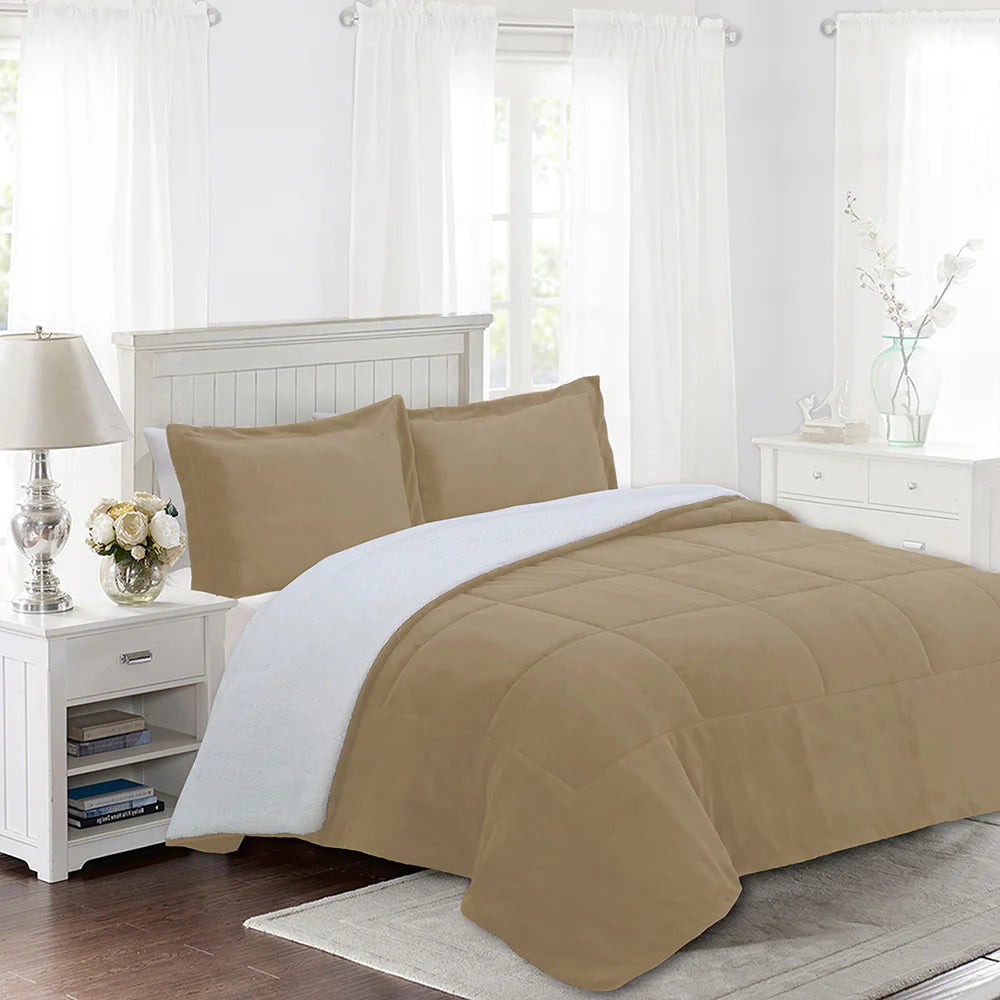 Cubrecama Sherpa Liso 2 Plazas Beige