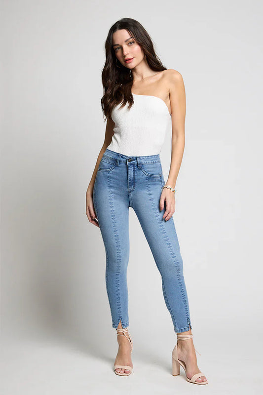 Jeans Mujer Tiro Alto Pitillo 5273 Celeste