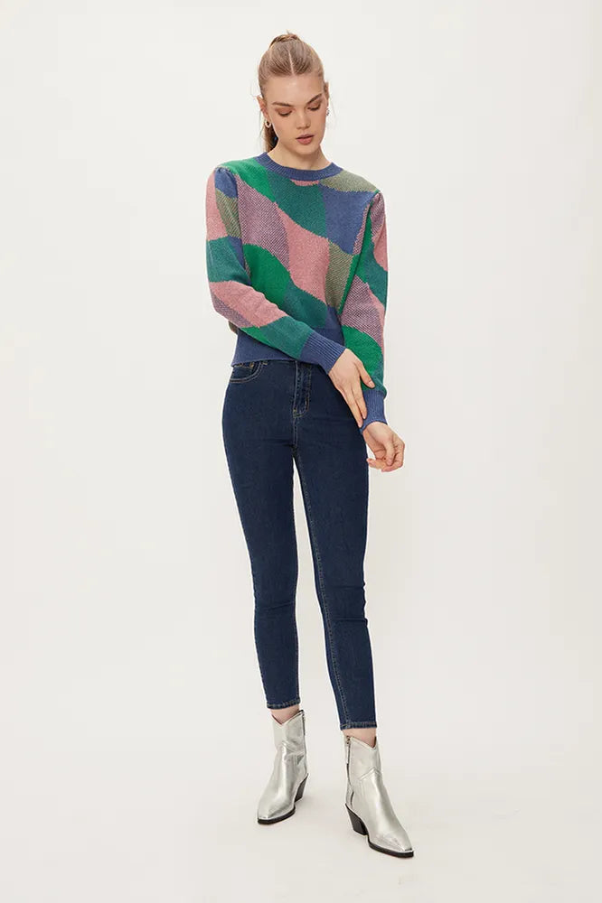 Sweater Jacquard Manga Aglobada Estampada