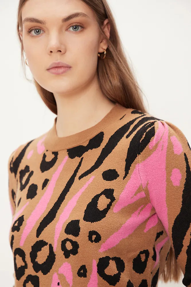 Sweater Jacquard Manga Aglobada Estampada