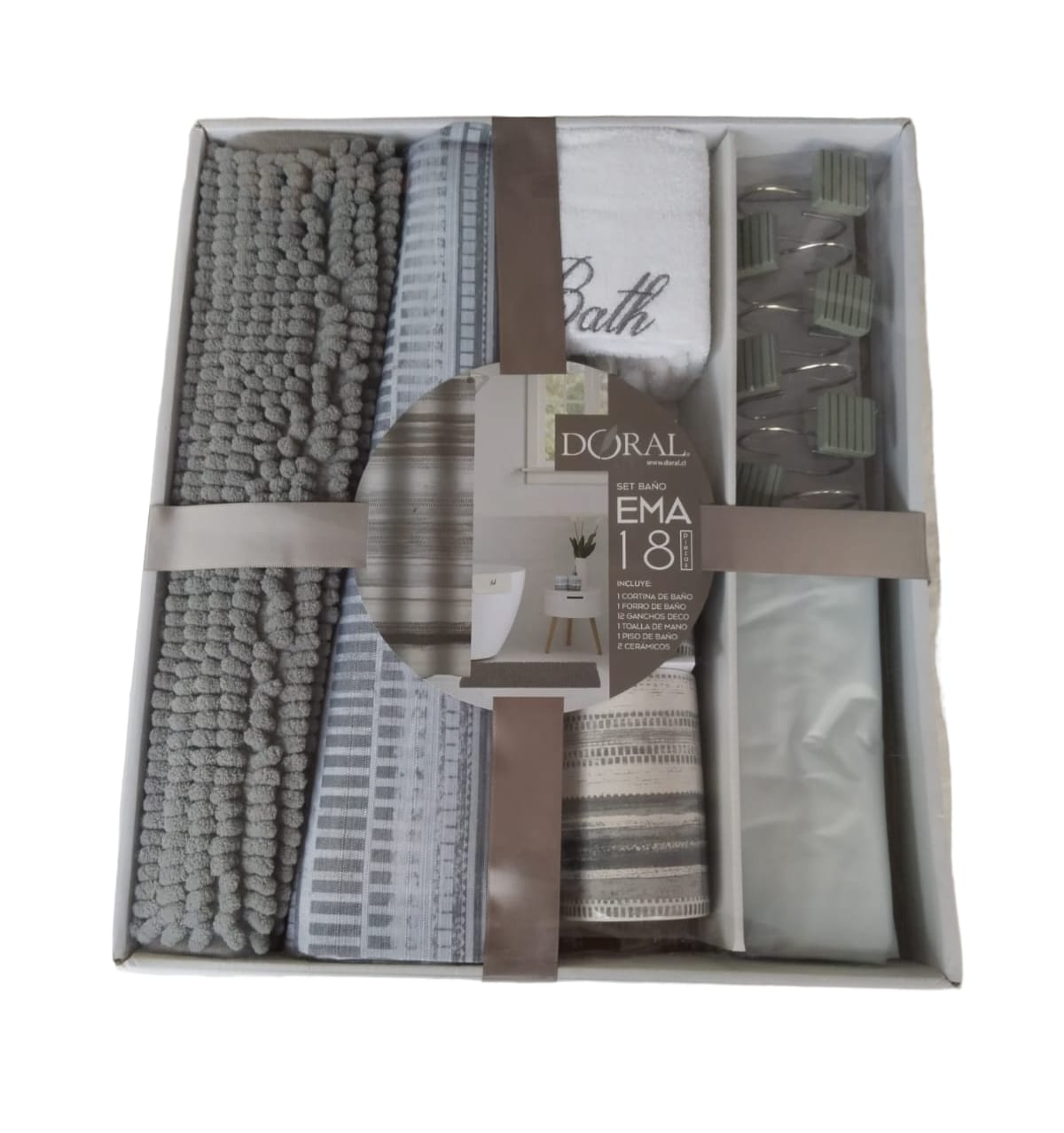 Set De Baño Ema Esencial 18 Piezas 180x180 cm Gris