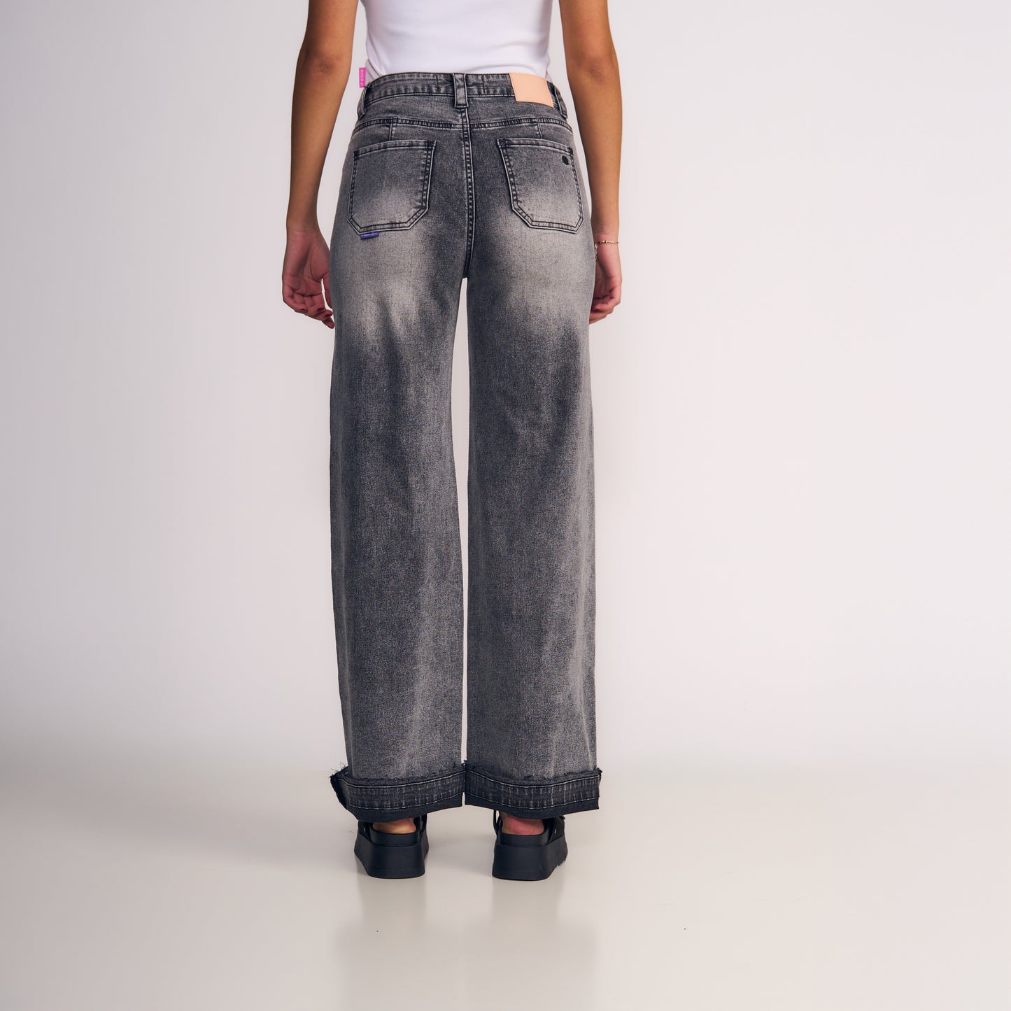 Jeans Mujer Wide Leg Gris