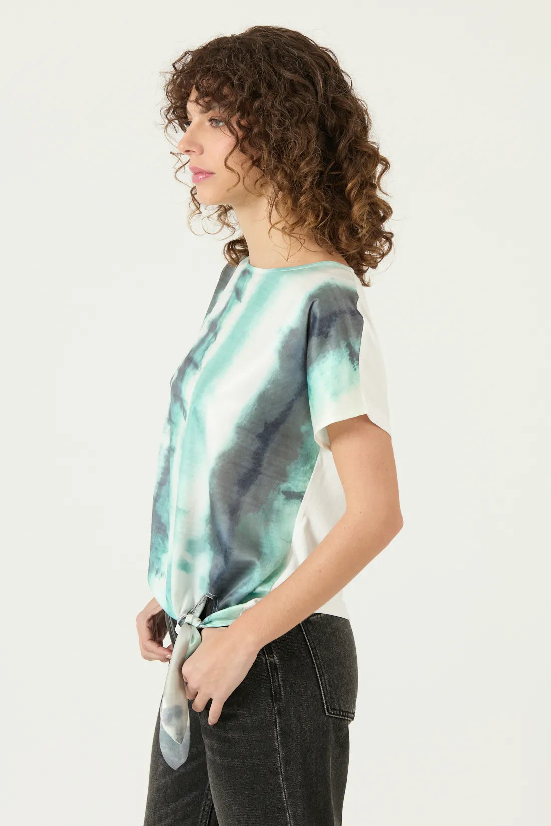Polera Mujer Manga Corta Nudo Turquesa