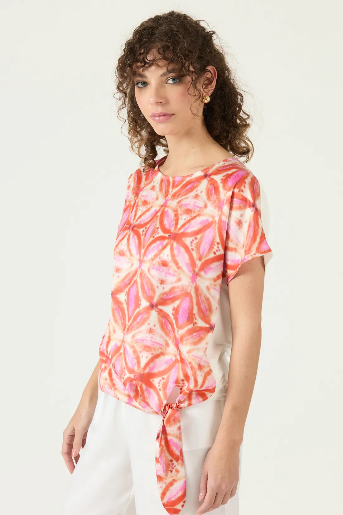 Polera Mujer Manga Corto Nudo Naranja