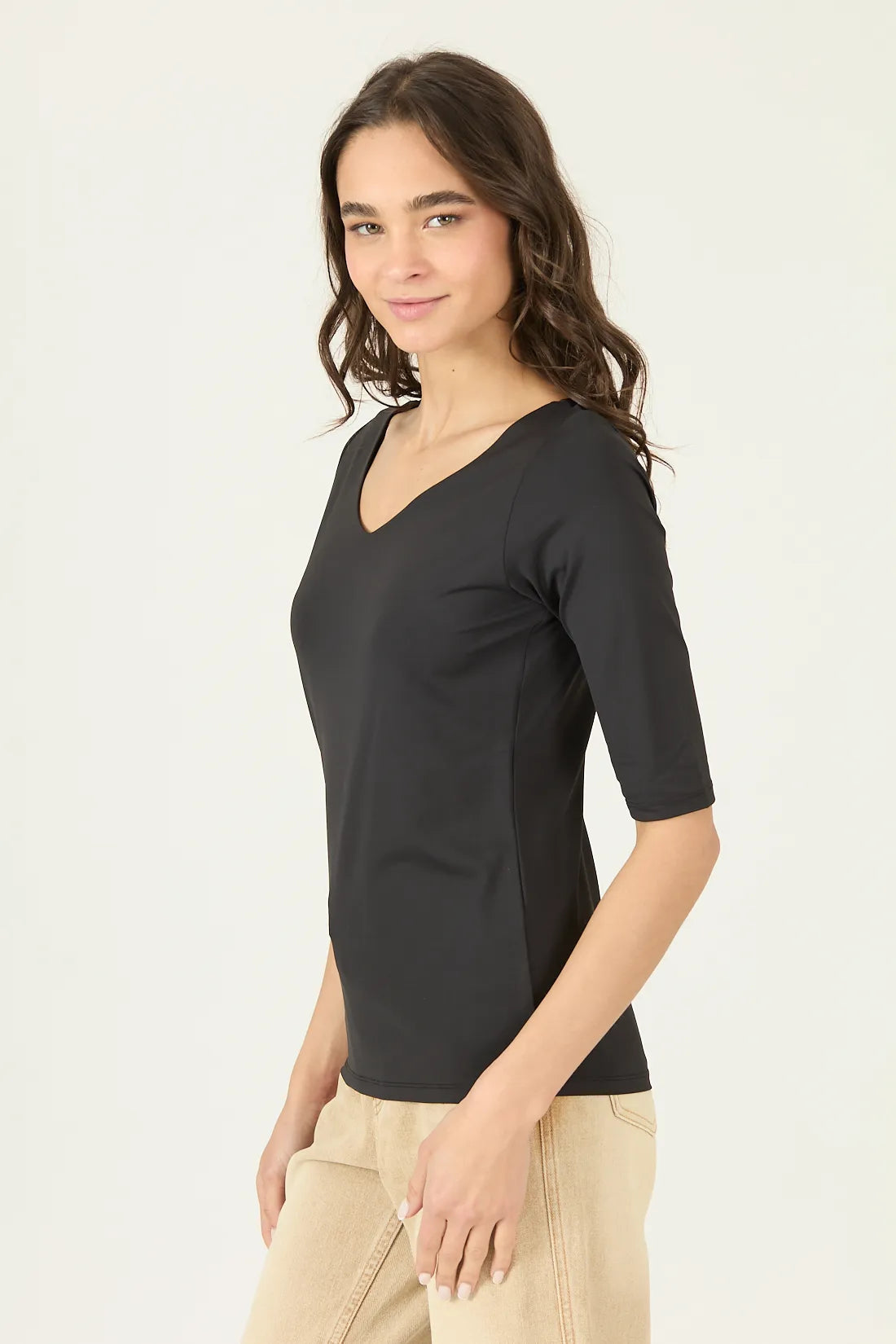 Polera Mujer Manga 3/4 Negro