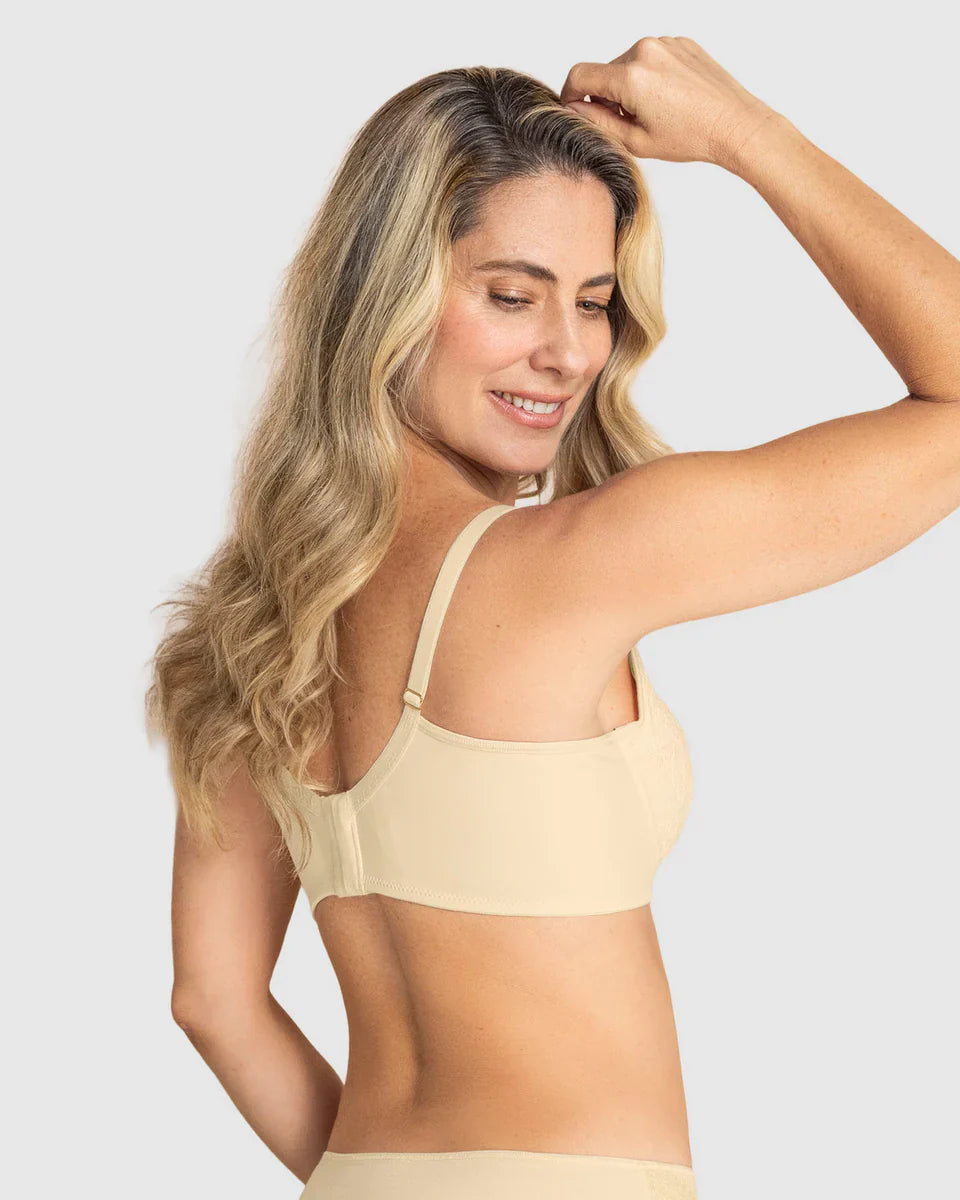 Sostén Mujer Triangular Con Copas En Encaje Y Espalda En Tela Lisa Vainilla