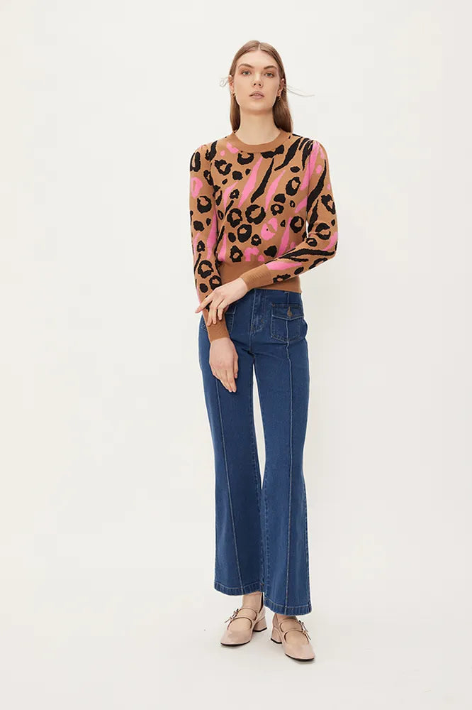 Sweater Jacquard Manga Aglobada Estampada