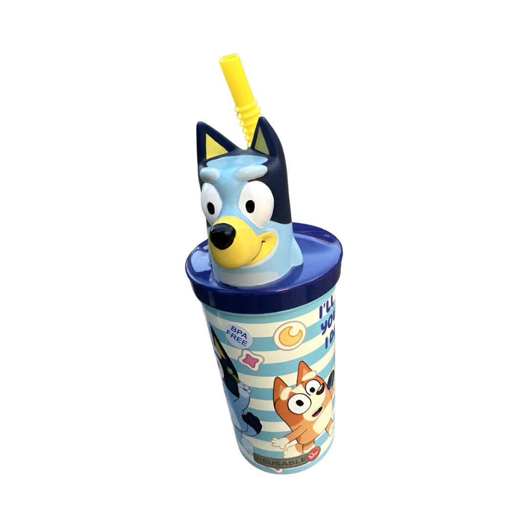 Vaso Bluey Con Bombilla Y Figura 3d 360ml