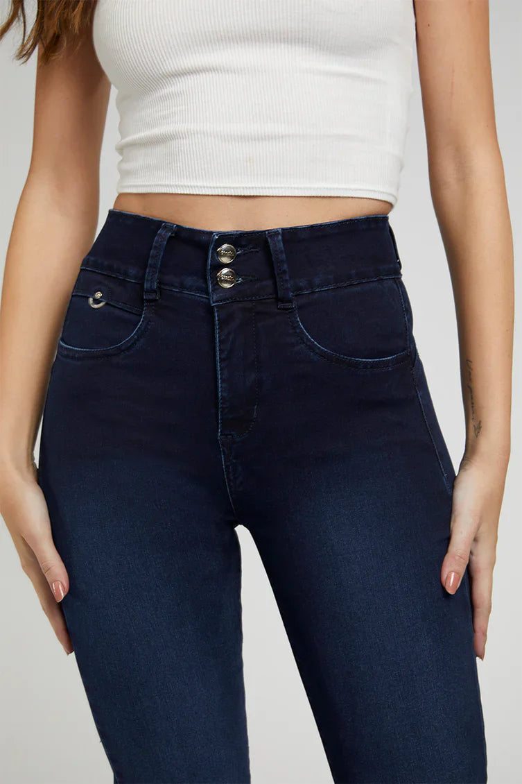 Jeans Mujer Tiro Alto Recto Push In Push Up 4871 Azul
