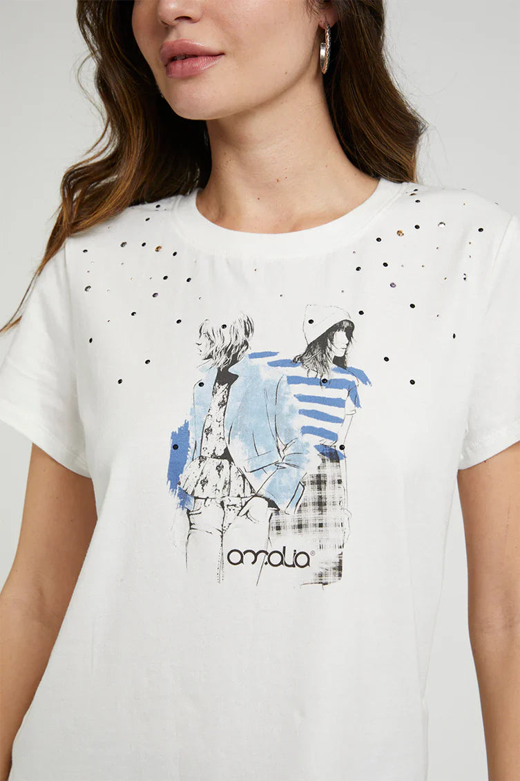 Polera Mujer Strass 4891 Blanca