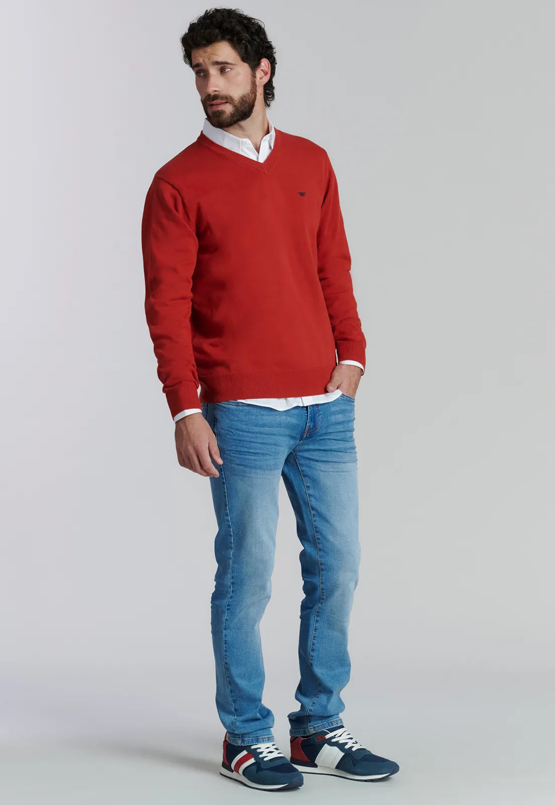 Sweater Hombre V Neck Solido F Smart Casual Brick