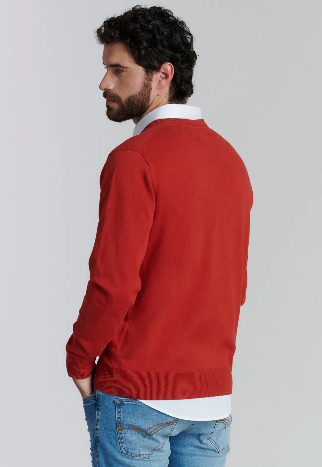 Sweater Hombre V Neck Solido F Smart Casual Brick
