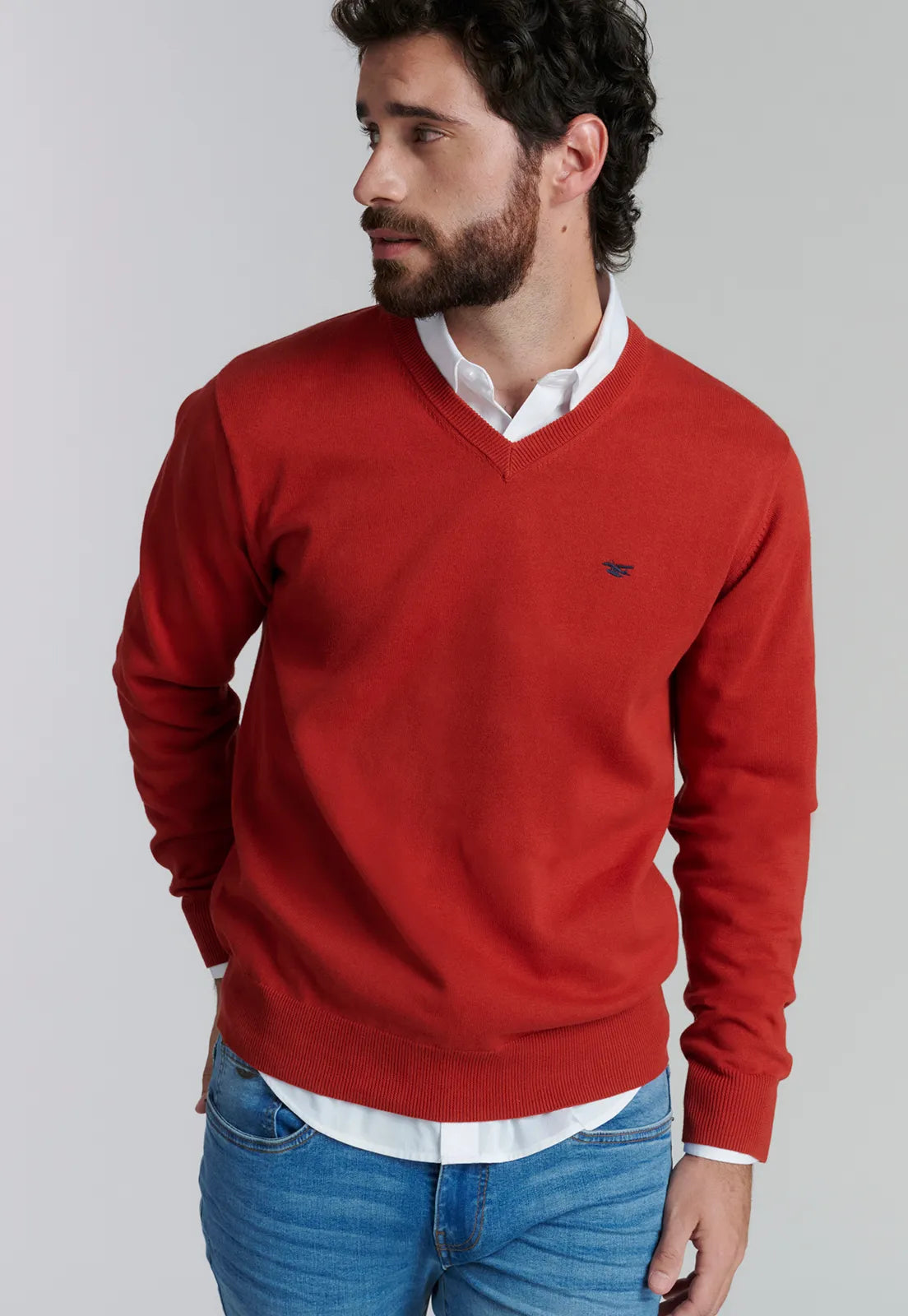 Sweater Hombre V Neck Solido F Smart Casual Brick