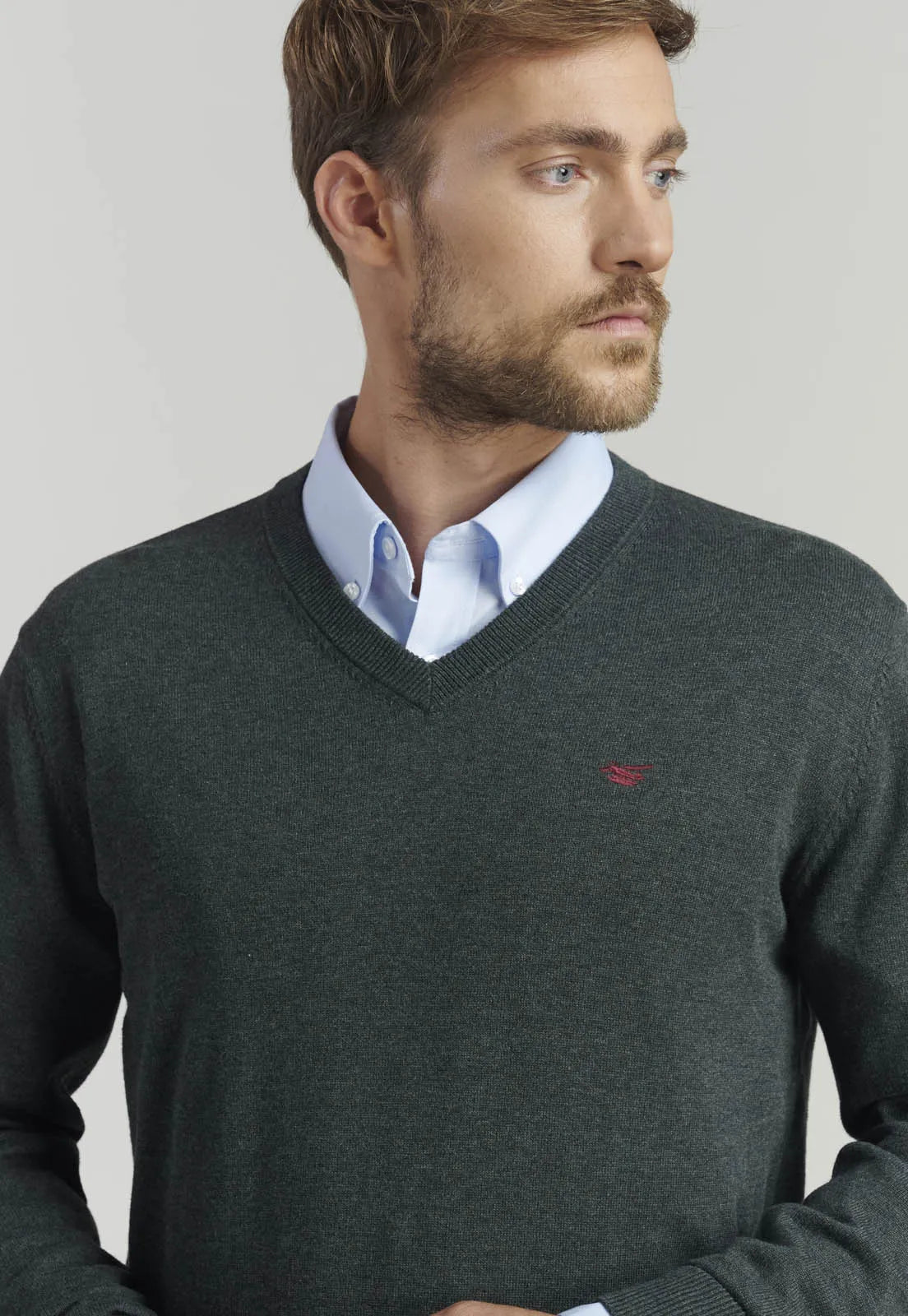 Sweater Hombre V Neck Melange F Smart Casual Graphite