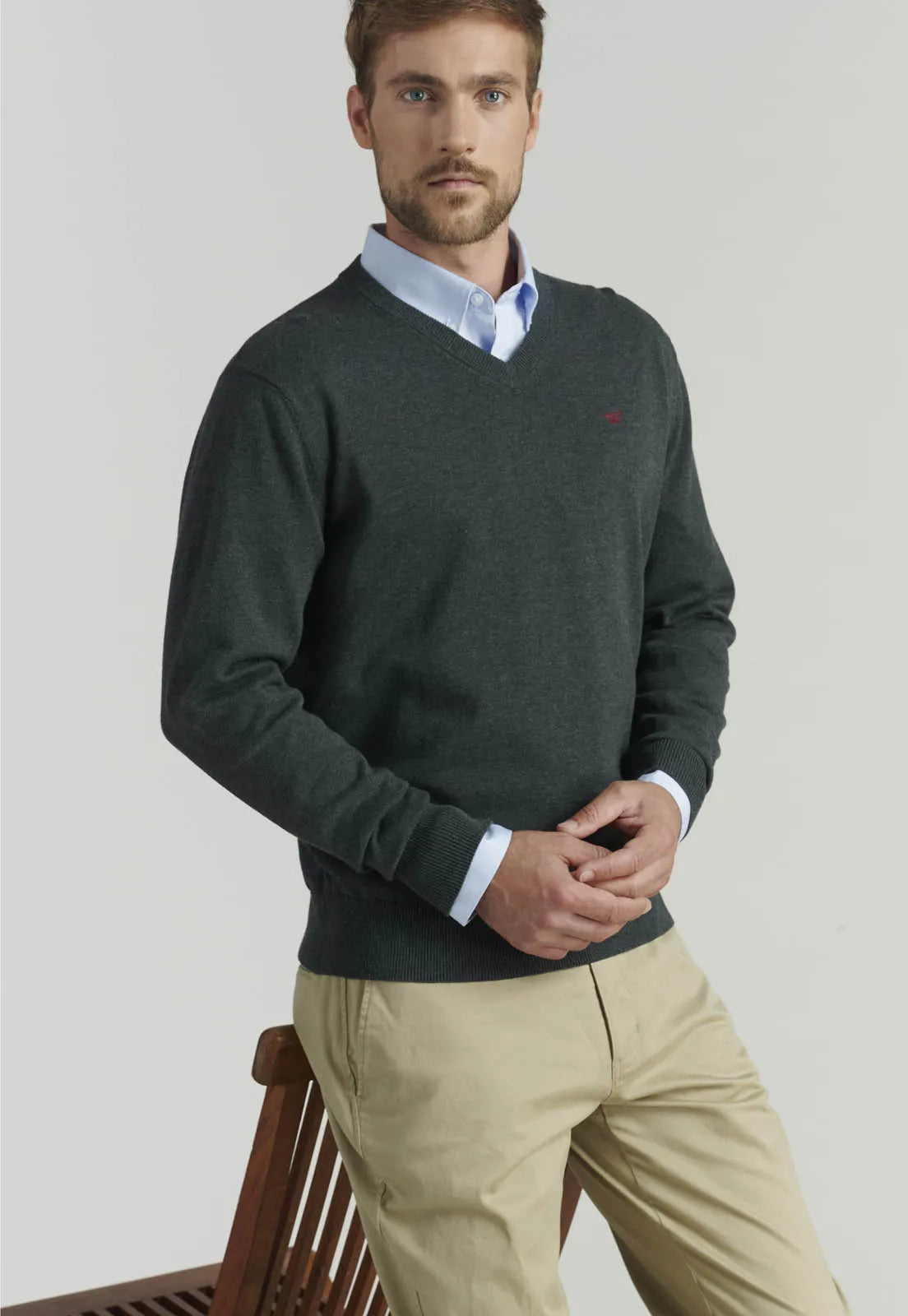 Sweater Hombre V Neck Melange F Smart Casual Graphite