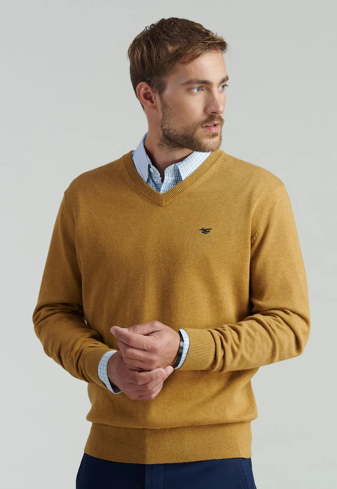 sweater-hombre-v-neck-melange-f-smart-casual-mustard