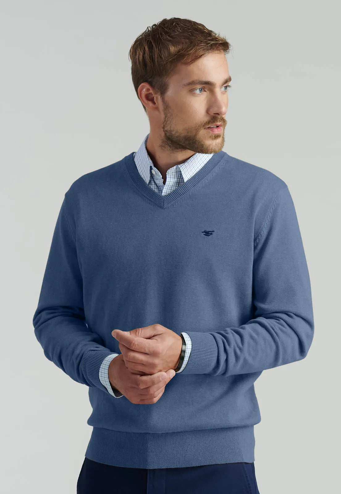 Sweater Hombre V Neck Melange F Smart Casual Lt Blue