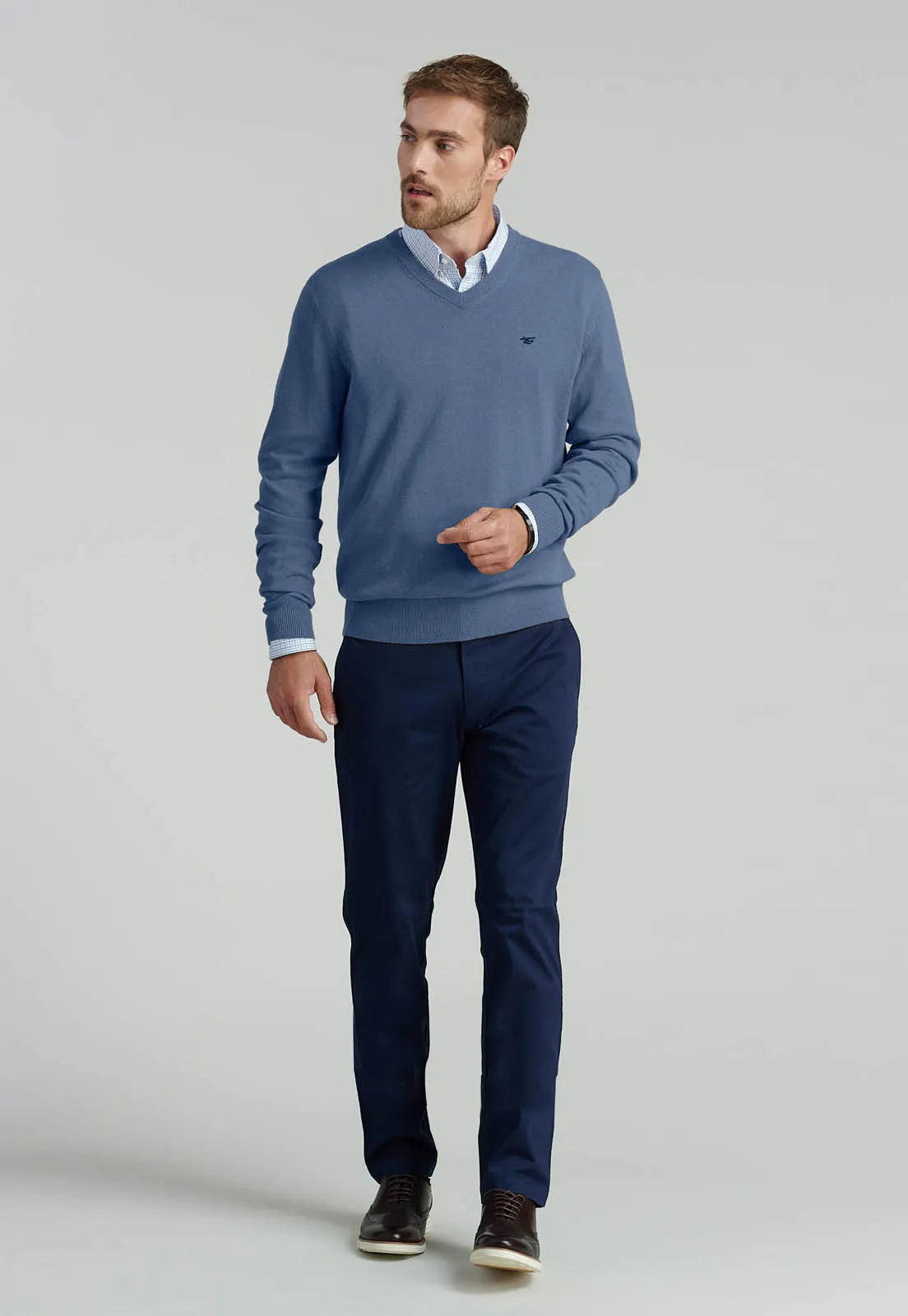 Sweater Hombre V Neck Melange F Smart Casual Lt Blue