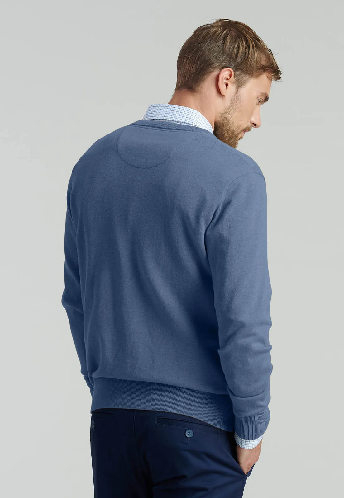 Sweater Hombre V Neck Melange F Smart Casual Lt Blue