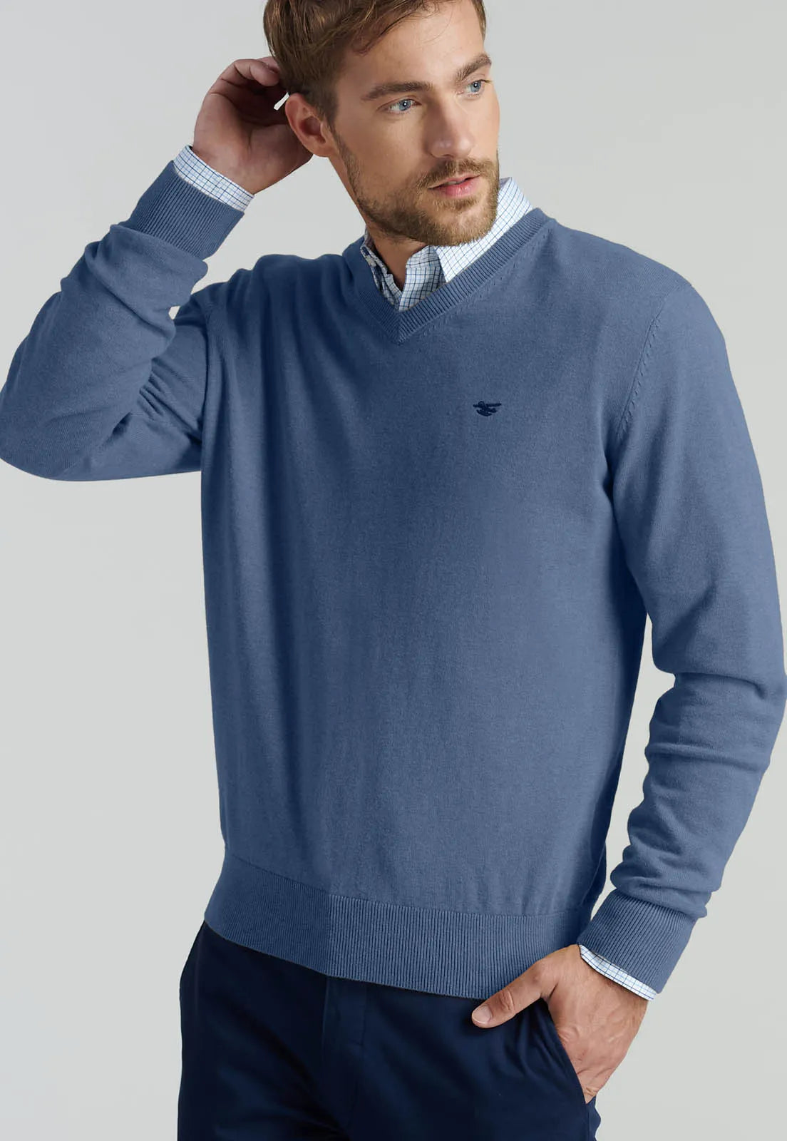 Sweater Hombre V Neck Melange F Smart Casual Lt Blue