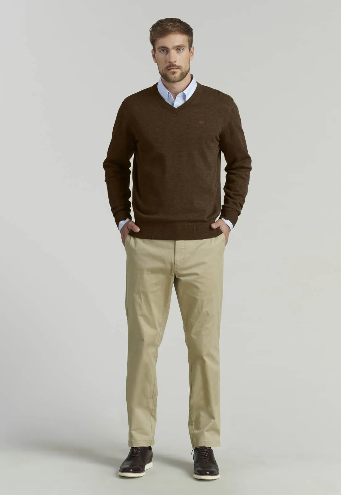 Sweater Hombre V Neck Melange F Smart Casual Brown