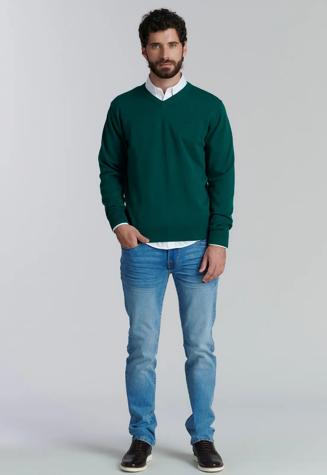 Sweater Hombre V Neck Solido F Smart Casual Forest