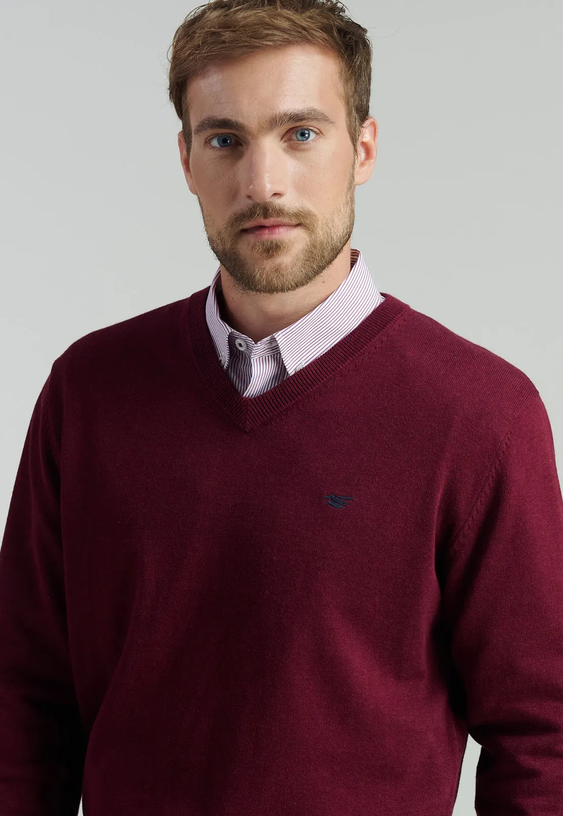 Sweater Hombre V Neck Melange F Smart Casual Dk Burgundy