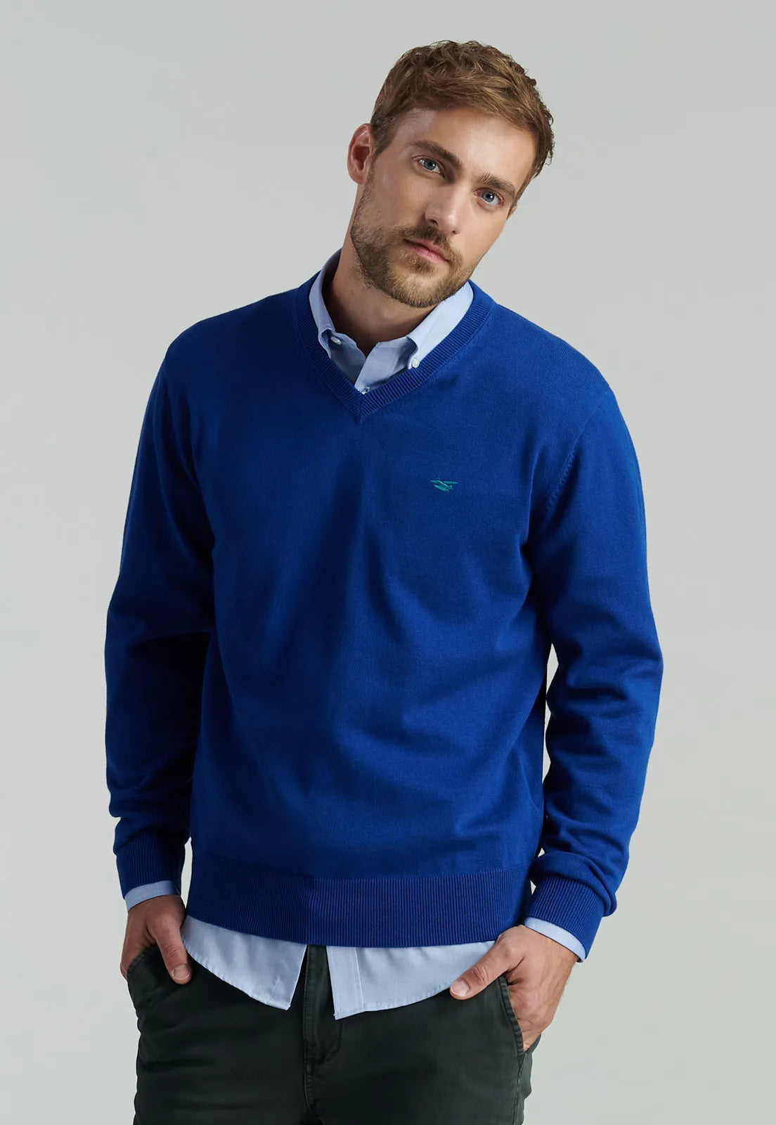 Sweater Hombre V Neck Solido F Smart Casual Dk.Blue